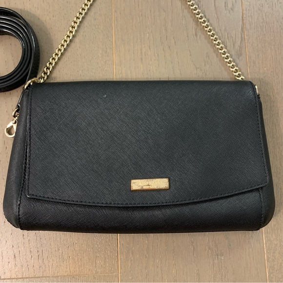 Kate Spade Black Leather Purse with Gold Chain & Black Leather Crossbody Strap - Picture 2 of 16